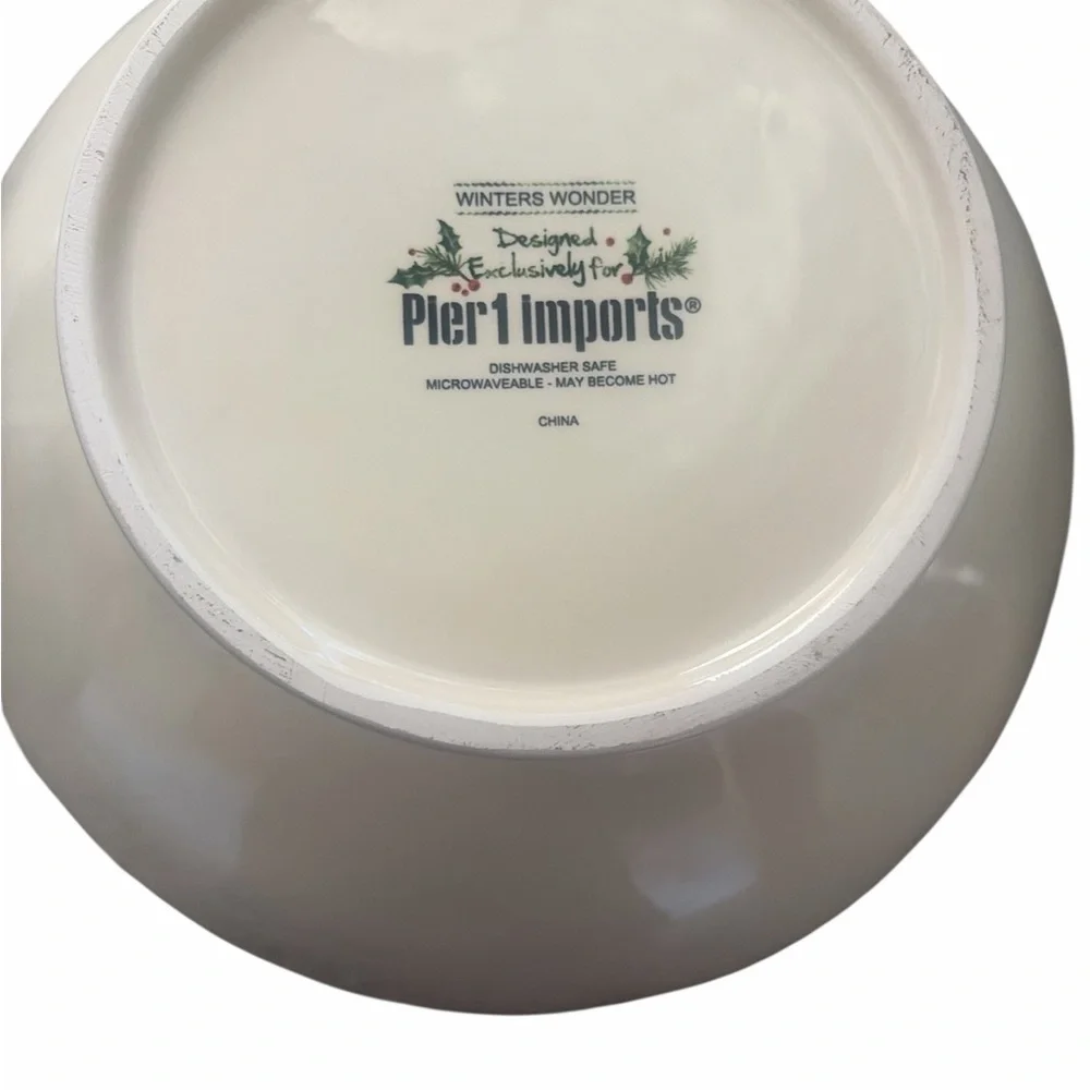 Pier 1 Cream Winter's Wonder Bowl 8.5 inch discontinued piece